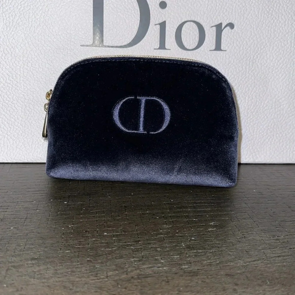 NWT Christian Dior CD DIOR Navy Velvet Zippered Makeup Cosmetic Bag Case Pouch - Picture 1 of 4